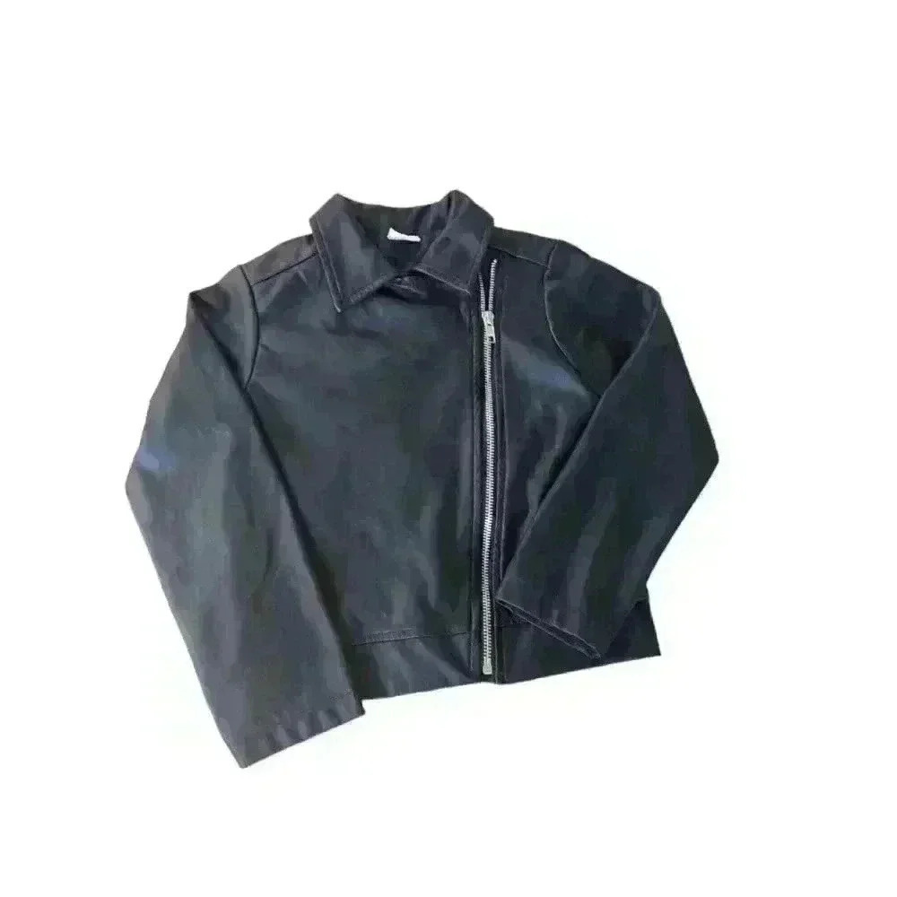 Faux Leather Kids Side Zip Black Jacket